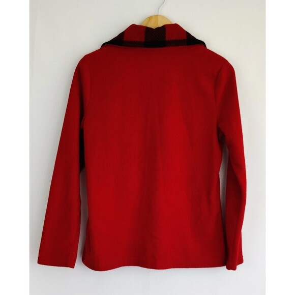 Women’s Fleece Plaid Collar Red Full Zip Jacket Chaps Size Medium Warm Preppy - Picture 3 of 5